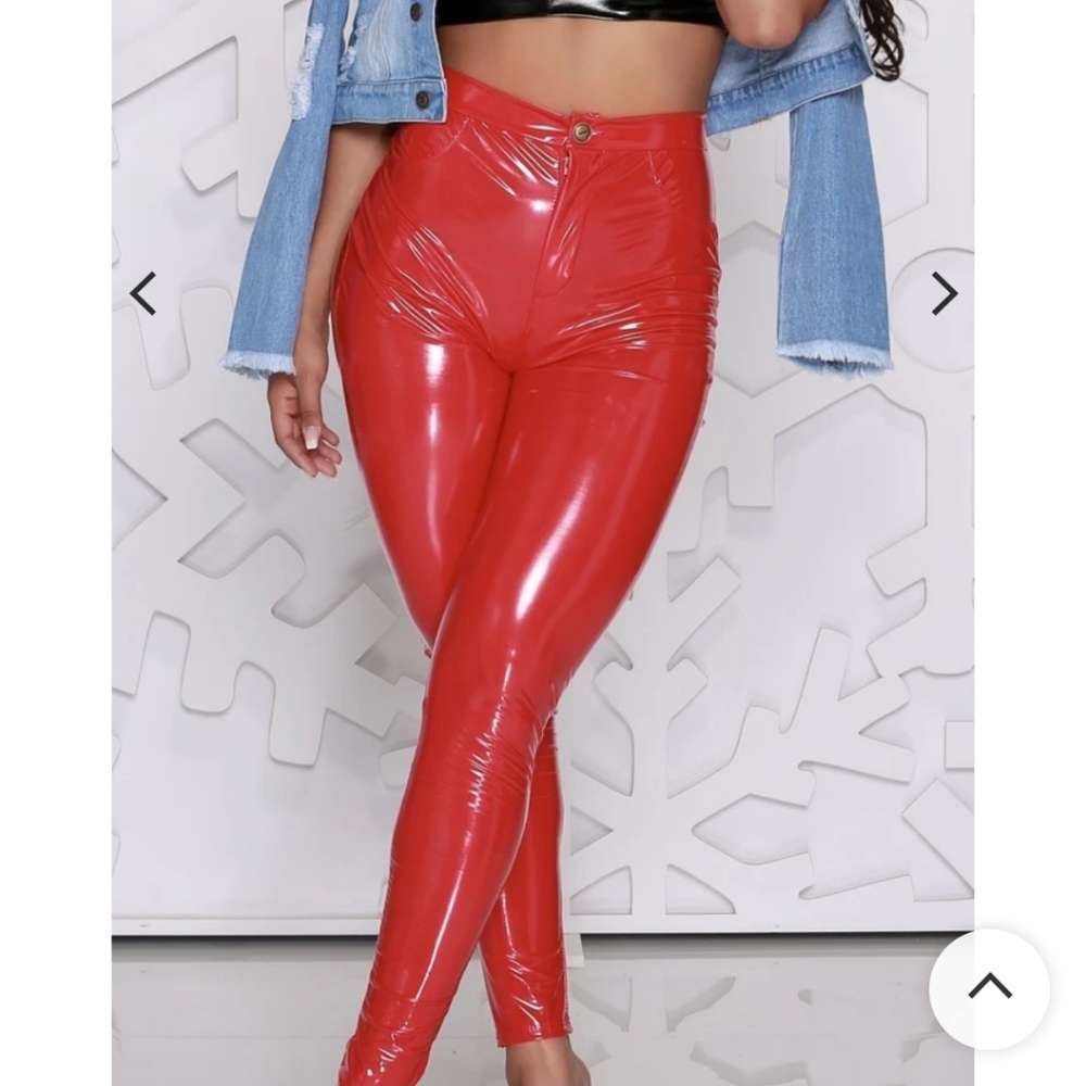Black fake leather shiny vinyl pants